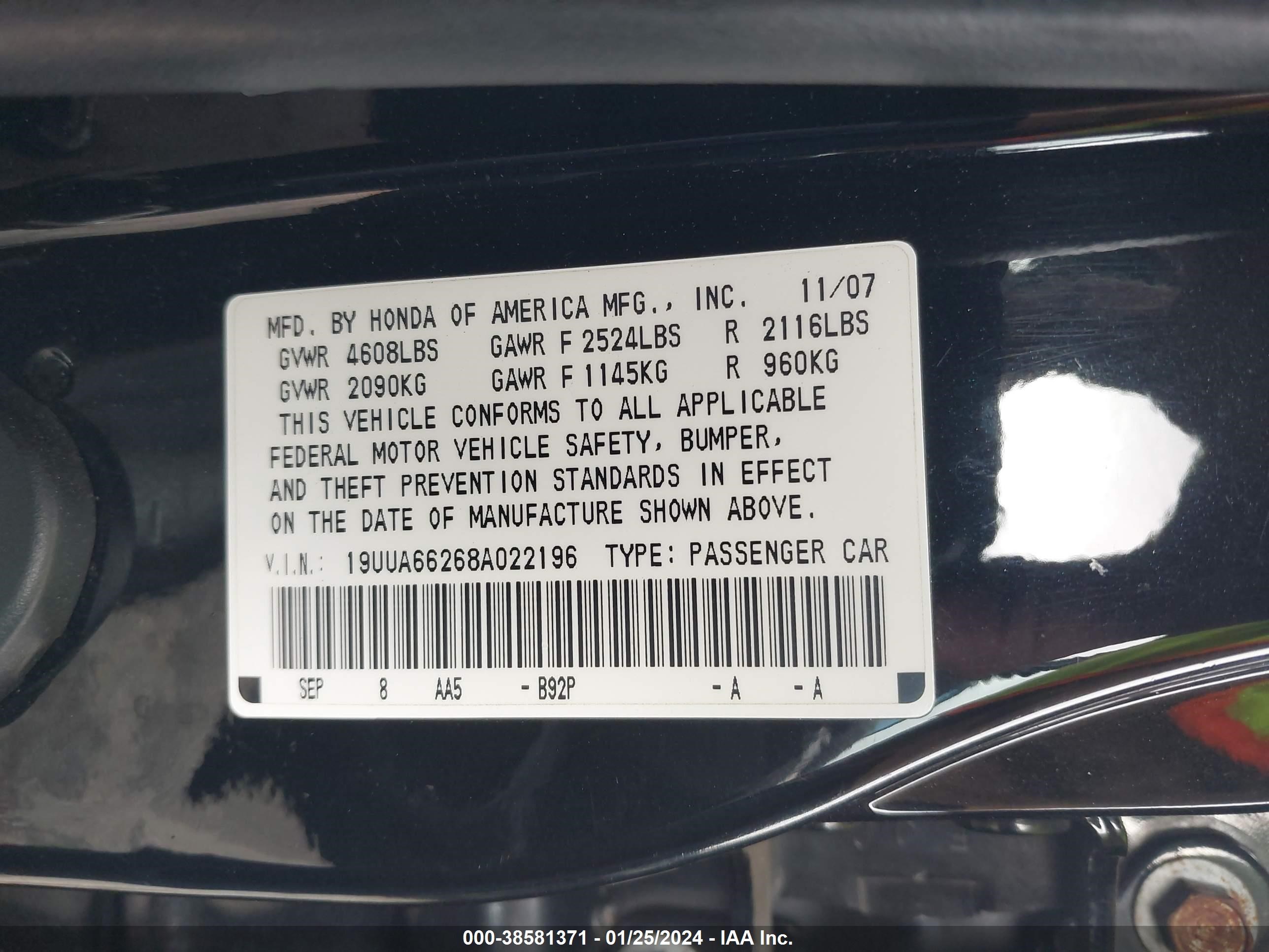 Photo 8 VIN: 19UUA66268A022196 - ACURA TL 