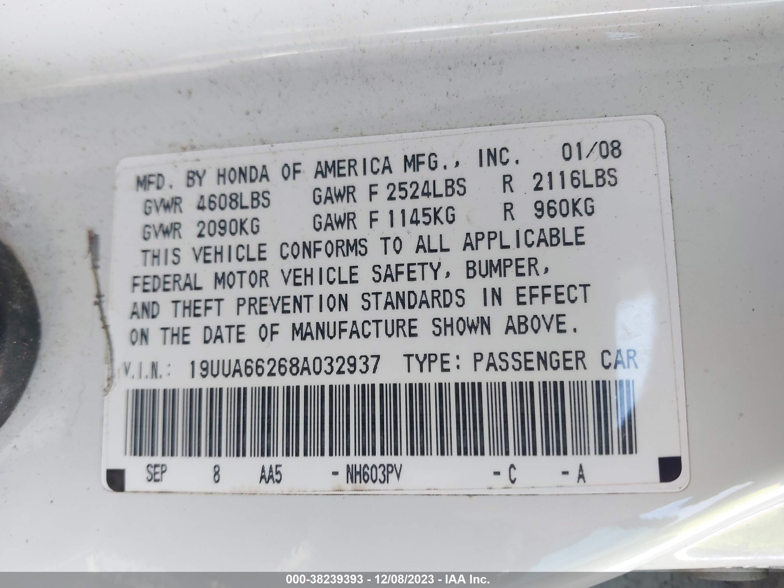 Photo 8 VIN: 19UUA66268A032937 - ACURA TL 