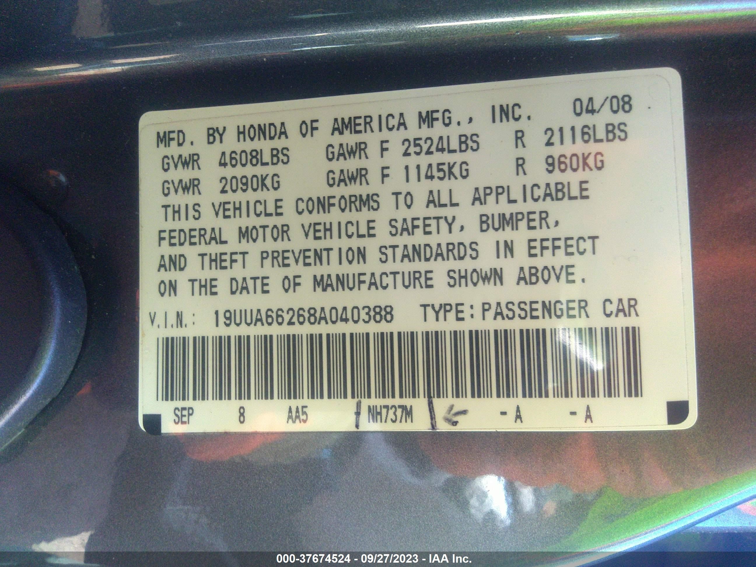 Photo 8 VIN: 19UUA66268A040388 - ACURA TL 