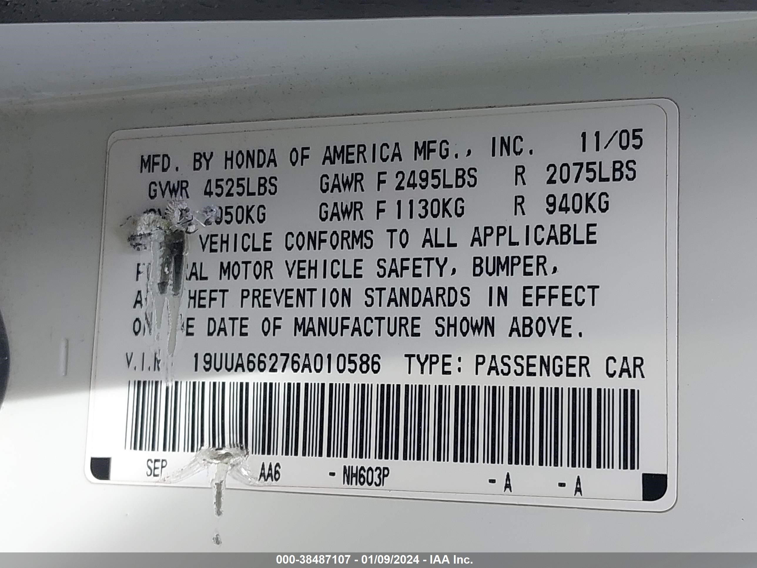 Photo 8 VIN: 19UUA66276A010586 - ACURA TL 