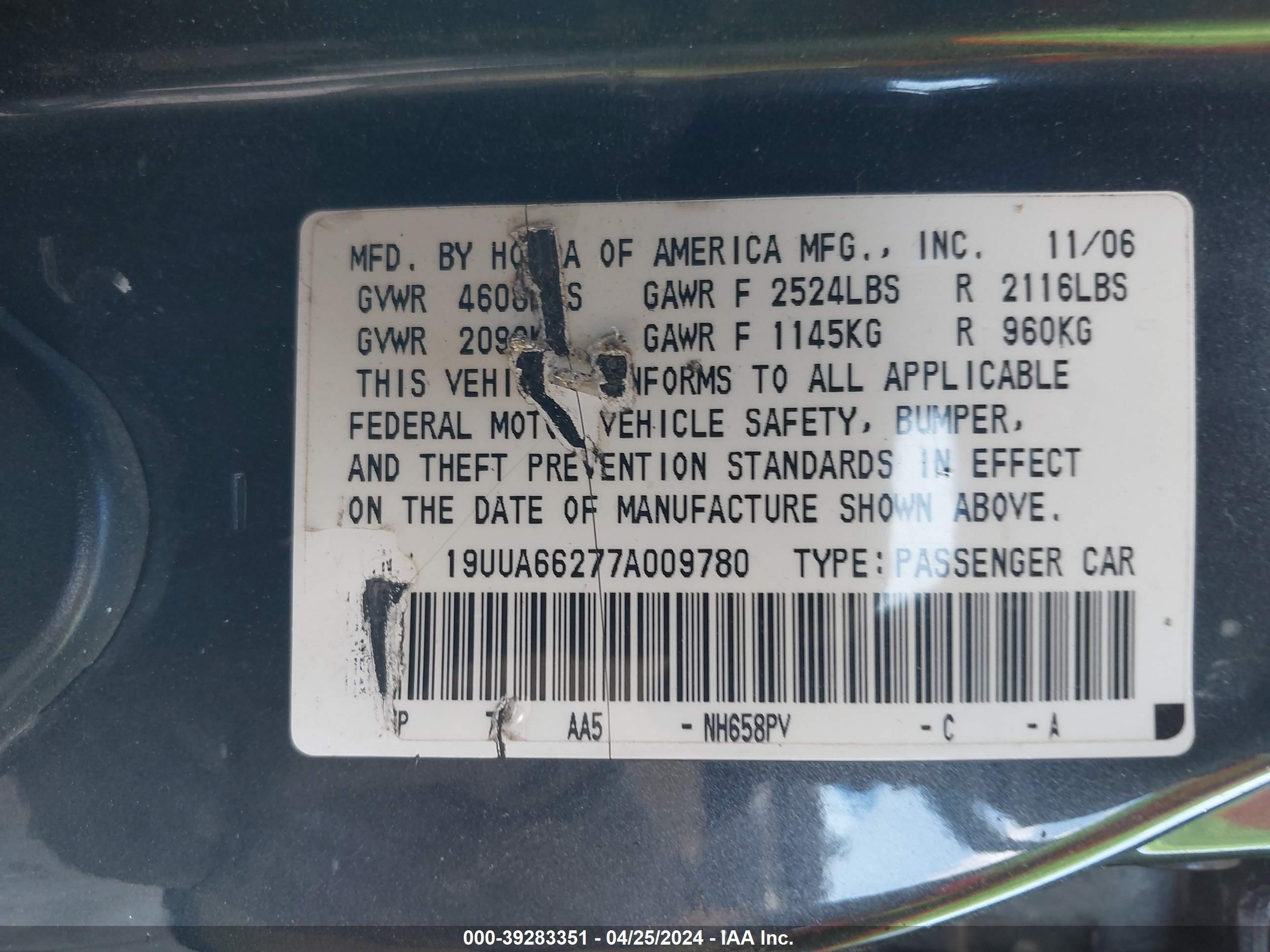 Photo 8 VIN: 19UUA66277A009780 - ACURA TL 