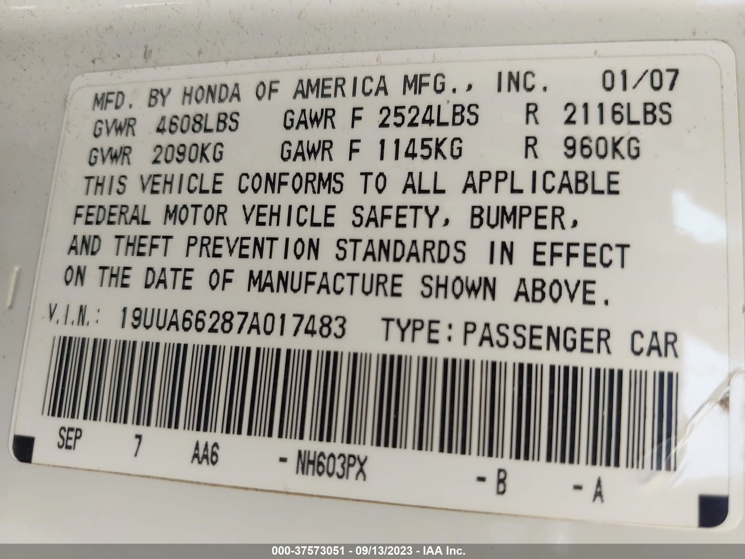 Photo 8 VIN: 19UUA66287A017483 - ACURA TL 