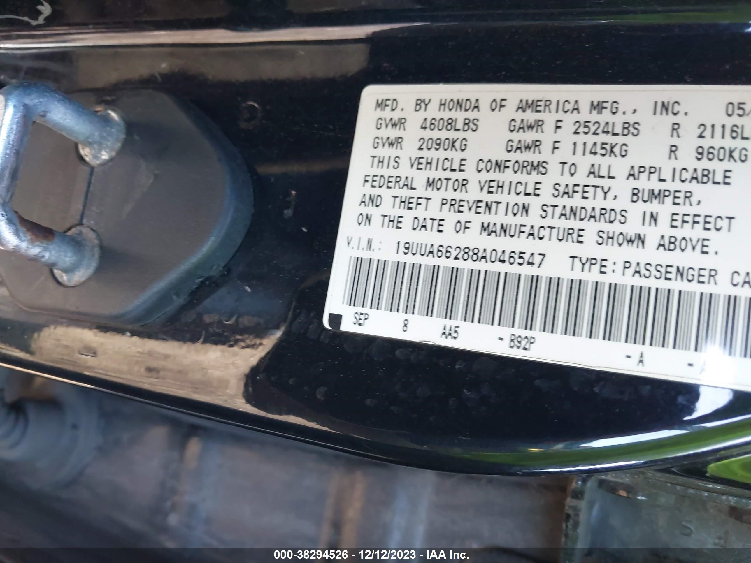 Photo 8 VIN: 19UUA66288A046547 - ACURA TL 