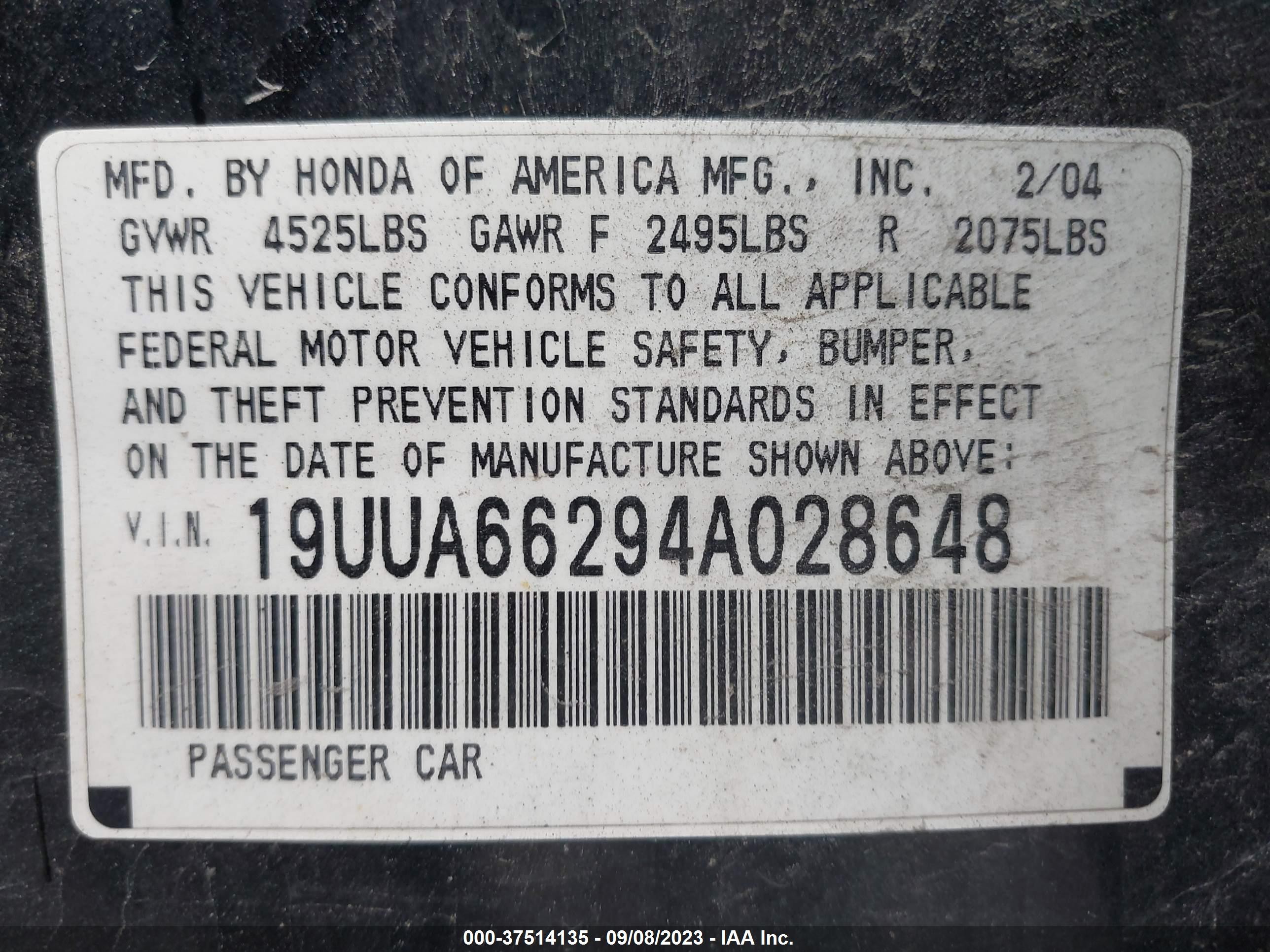 Photo 9 VIN: 19UUA66294A028648 - ACURA TL 