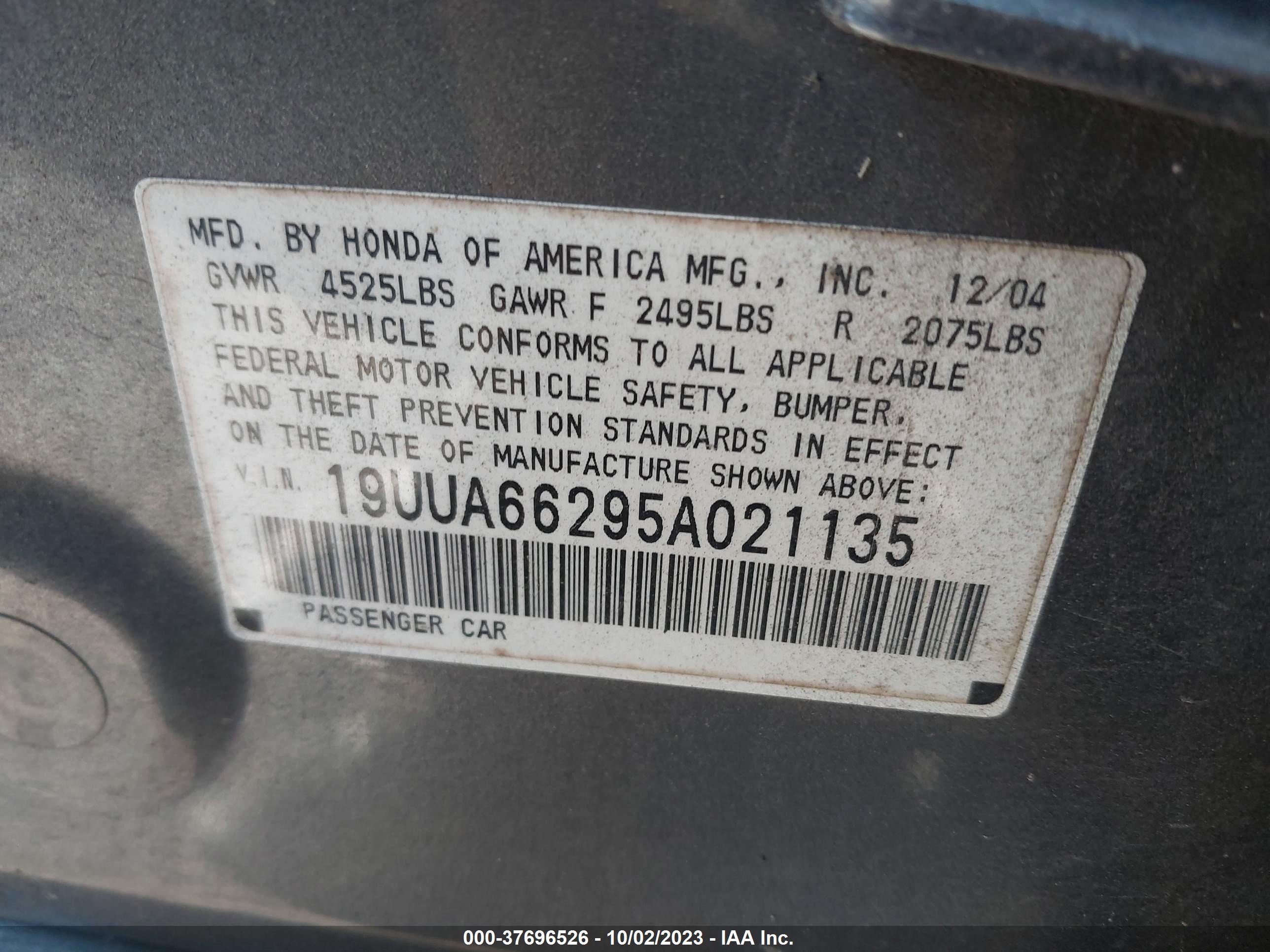 Photo 8 VIN: 19UUA66295A021135 - ACURA TL 