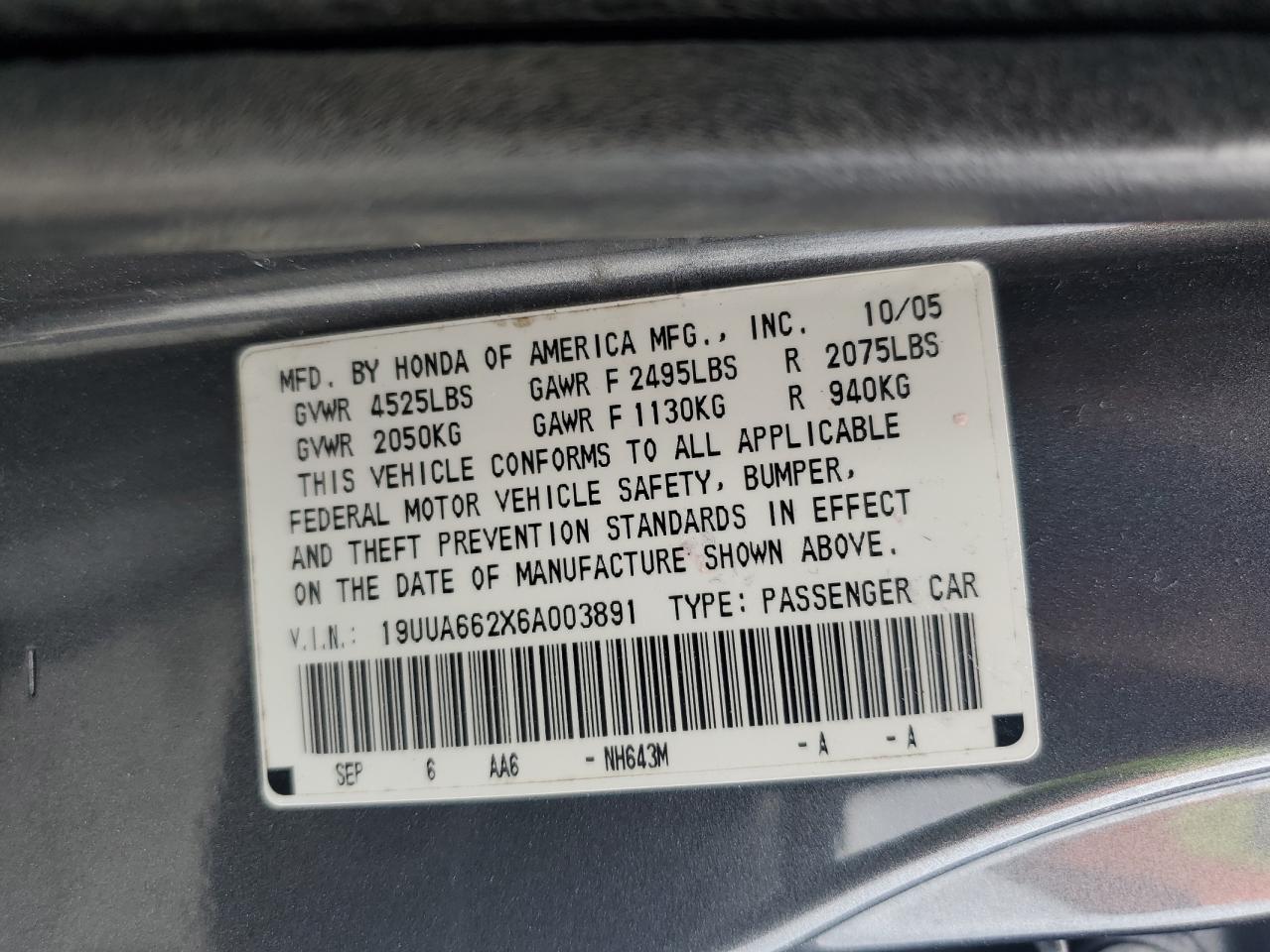 Photo 11 VIN: 19UUA662X6A003891 - ACURA TL 