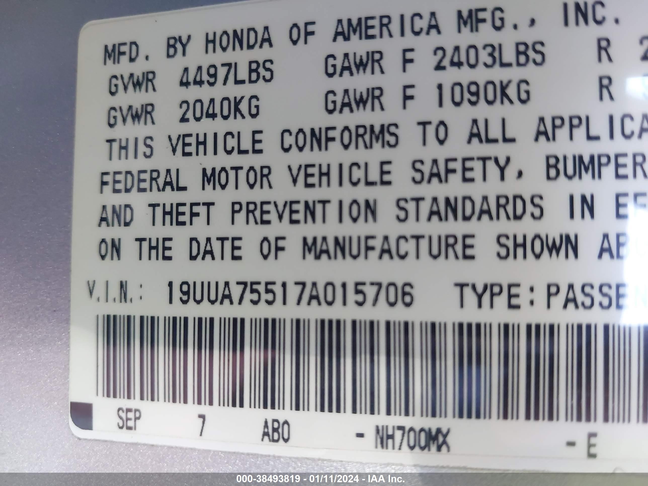 Photo 8 VIN: 19UUA75517A015706 - ACURA TL 