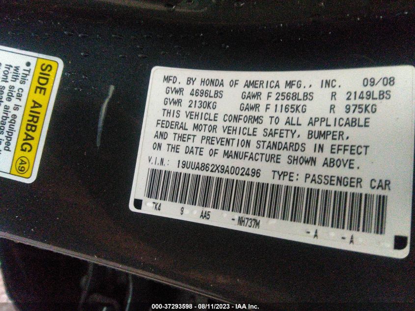 Photo 8 VIN: 19UUA862X9A002496 - ACURA TL 