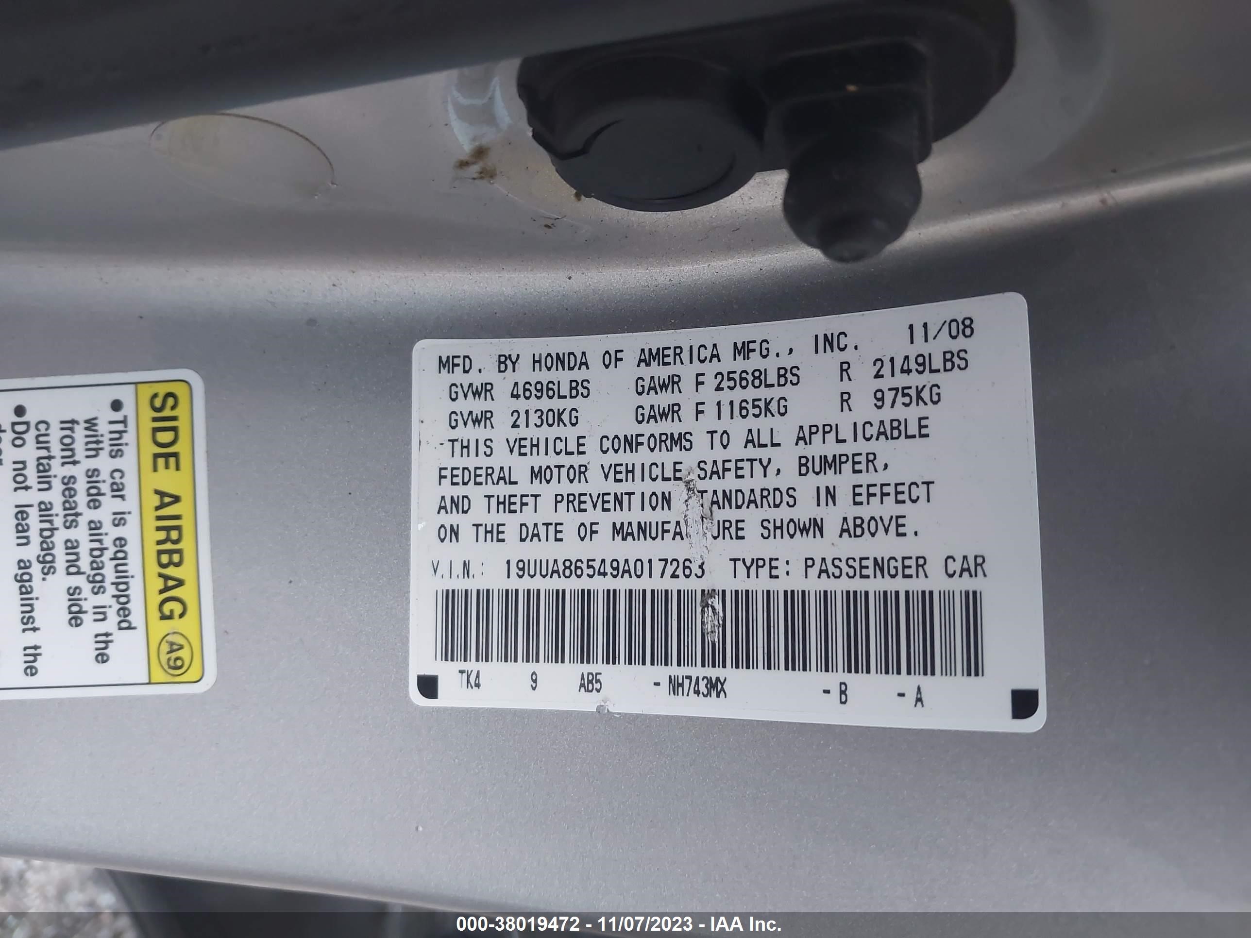 Photo 8 VIN: 19UUA86549A017263 - ACURA TL 