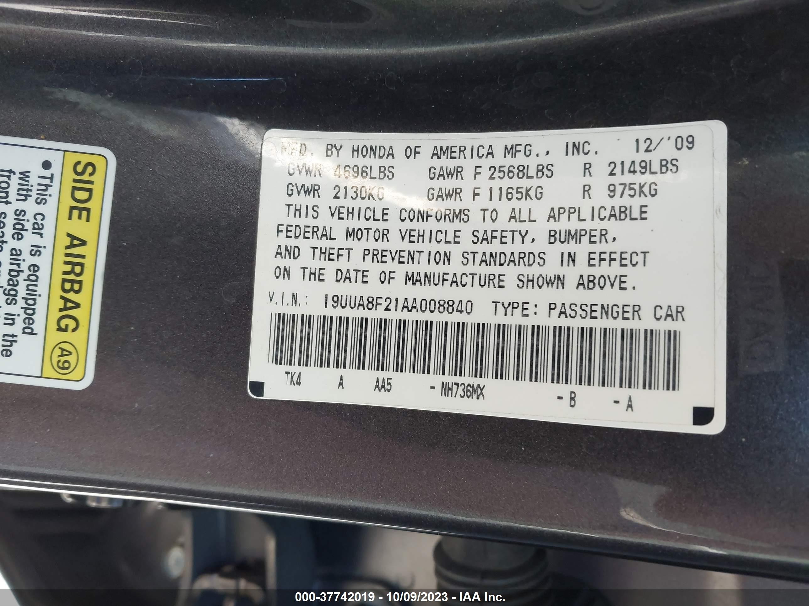 Photo 8 VIN: 19UUA8F21AA008840 - ACURA TL 