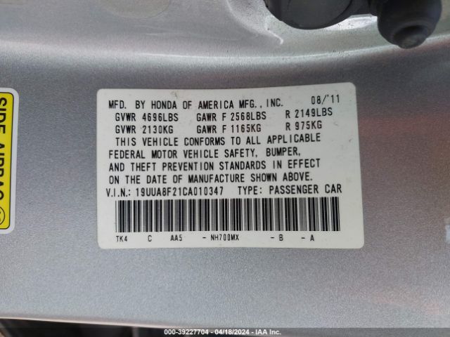 Photo 8 VIN: 19UUA8F21CA010347 - ACURA TL 