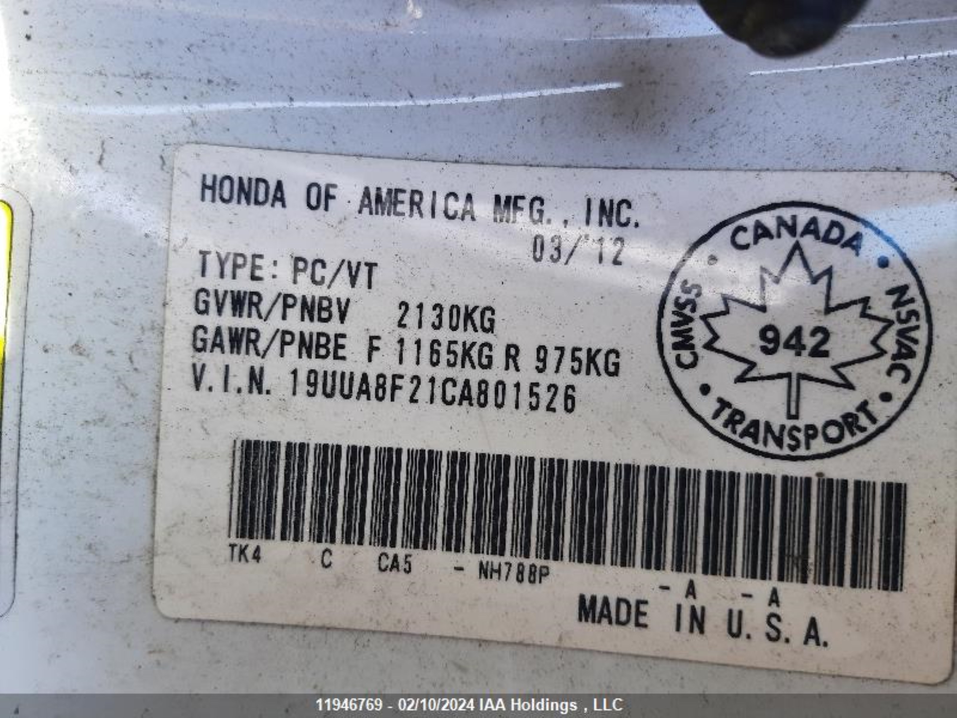 Photo 8 VIN: 19UUA8F21CA801526 - ACURA TL 