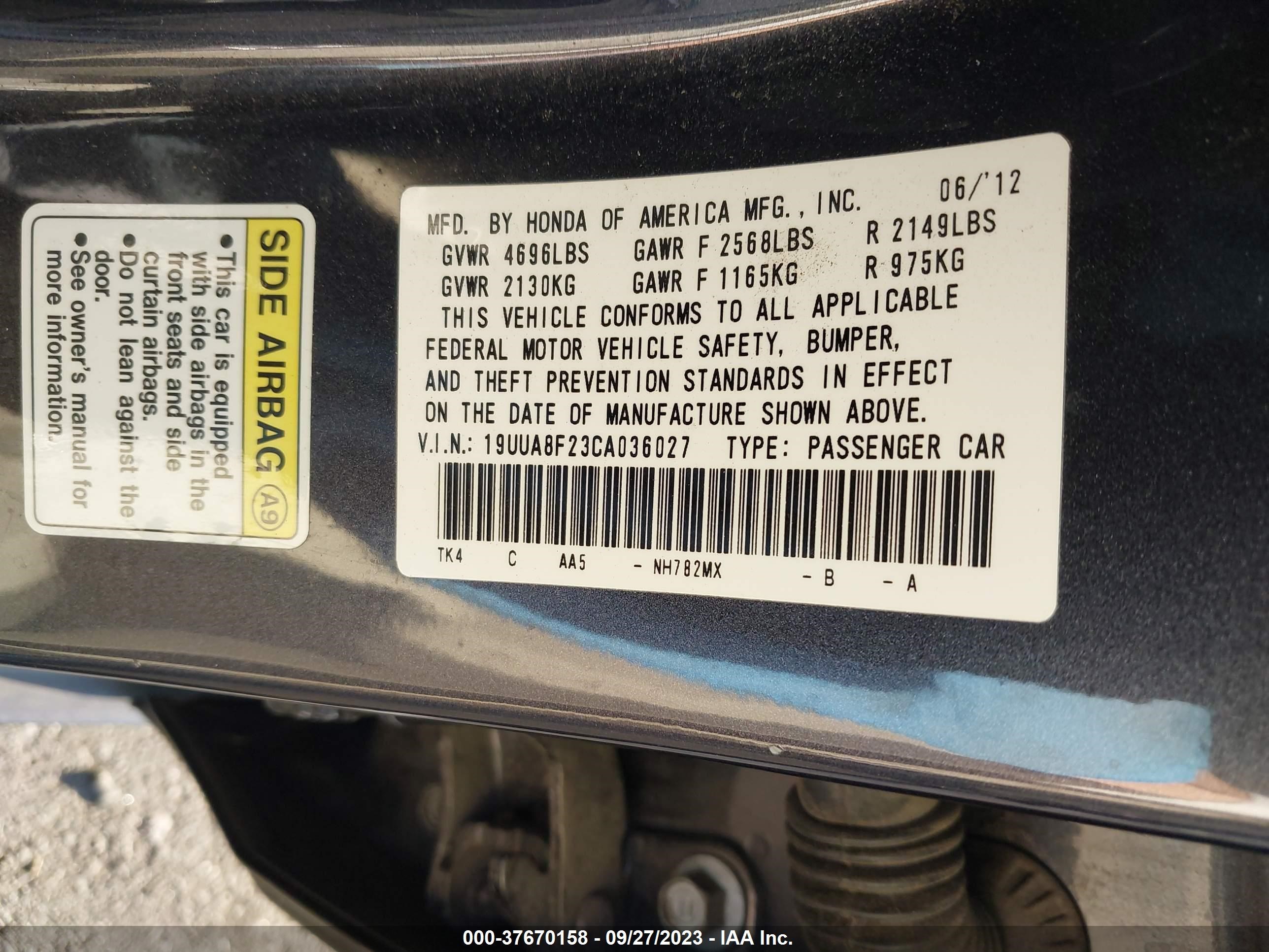 Photo 8 VIN: 19UUA8F23CA036027 - ACURA TL 