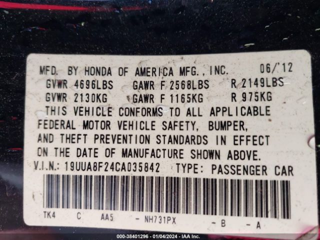 Photo 8 VIN: 19UUA8F24CA035842 - ACURA TL 