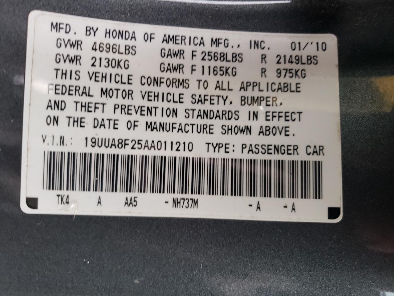 Photo 12 VIN: 19UUA8F25AA011210 - ACURA TL 