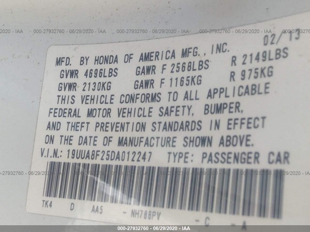 Photo 8 VIN: 19UUA8F25DA012247 - ACURA TL 