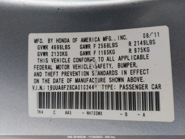 Photo 8 VIN: 19UUA8F26CA010344 - ACURA TL 