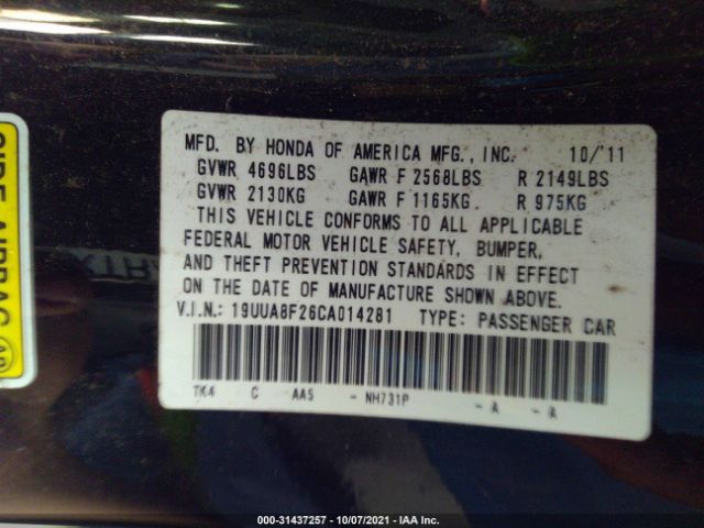 Photo 8 VIN: 19UUA8F26CA014281 - ACURA TL 