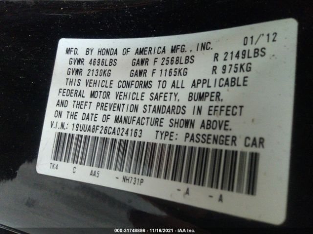 Photo 8 VIN: 19UUA8F26CA024163 - ACURA TL 