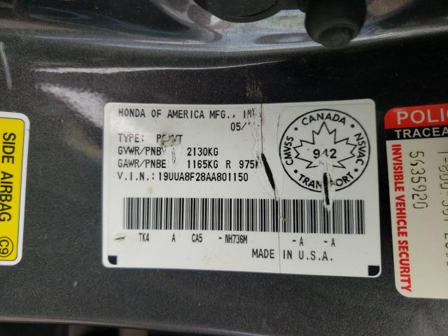 Photo 9 VIN: 19UUA8F28AA801150 - ACURA TL 