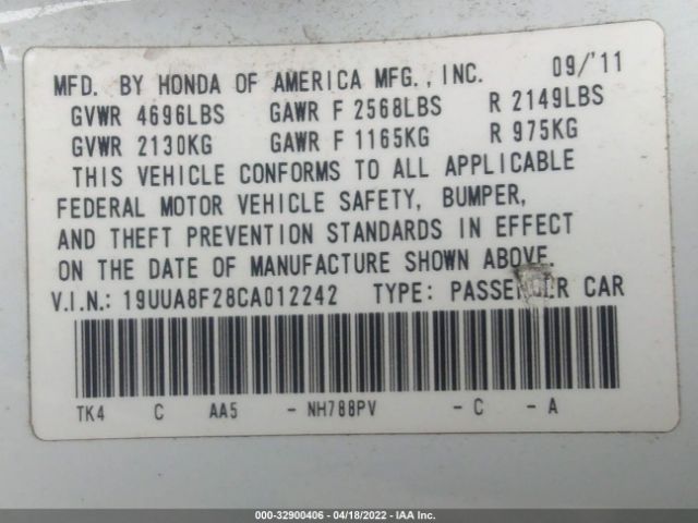 Photo 8 VIN: 19UUA8F28CA012242 - ACURA TL 