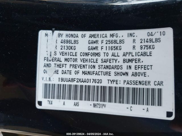 Photo 8 VIN: 19UUA8F2XAA017620 - ACURA TL 