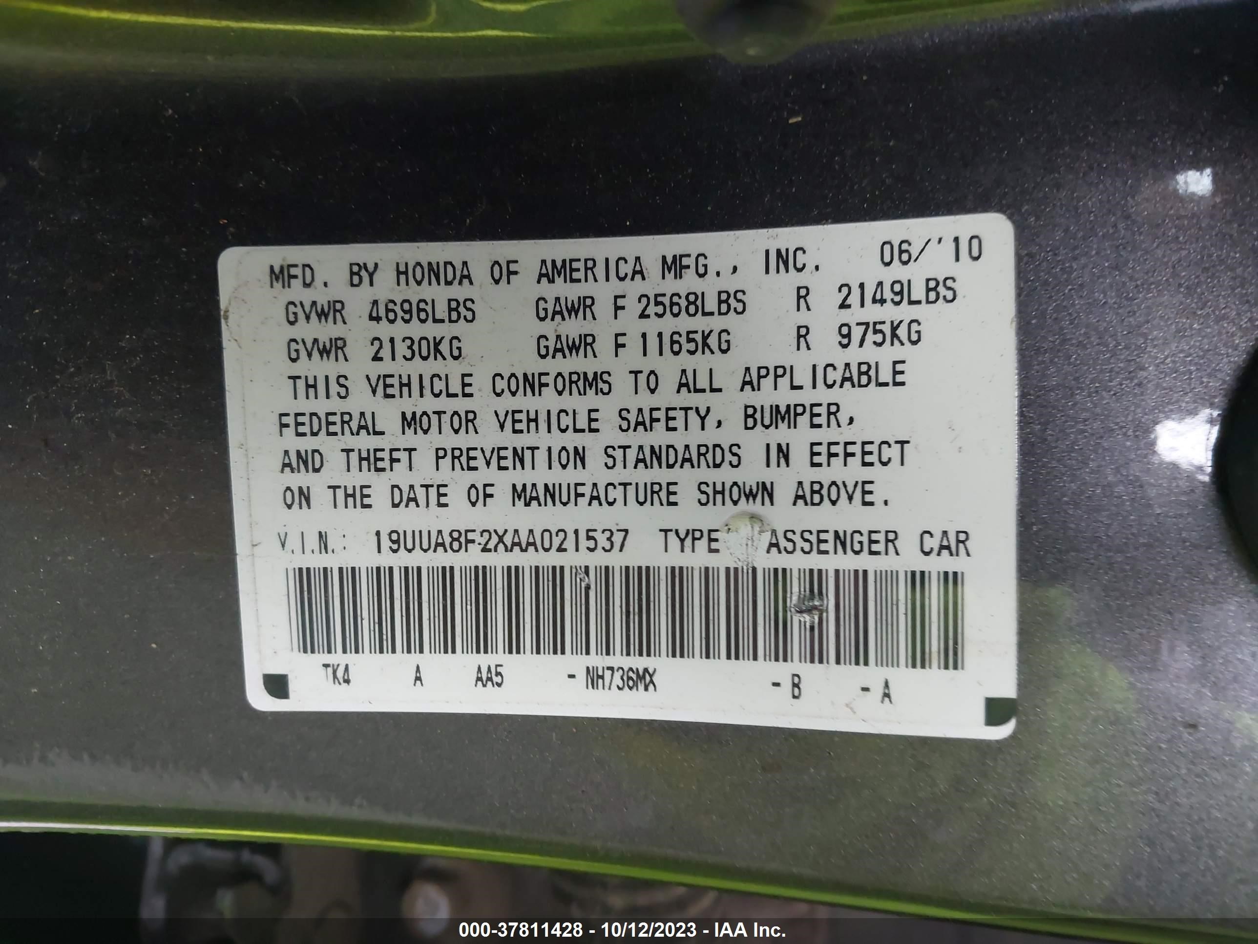 Photo 8 VIN: 19UUA8F2XAA021537 - ACURA TL 