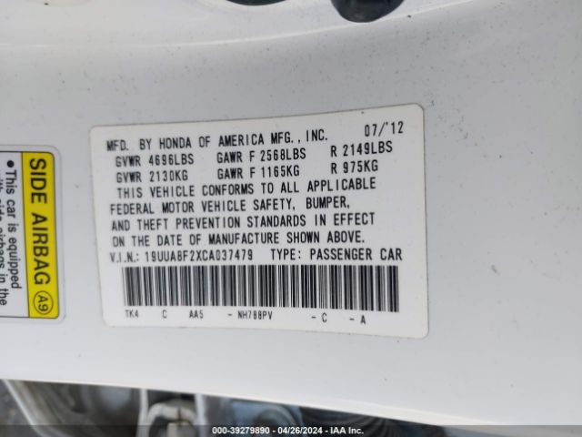 Photo 8 VIN: 19UUA8F2XCA037479 - ACURA TL 