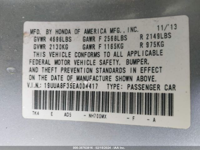 Photo 8 VIN: 19UUA8F35EA004417 - ACURA TL 