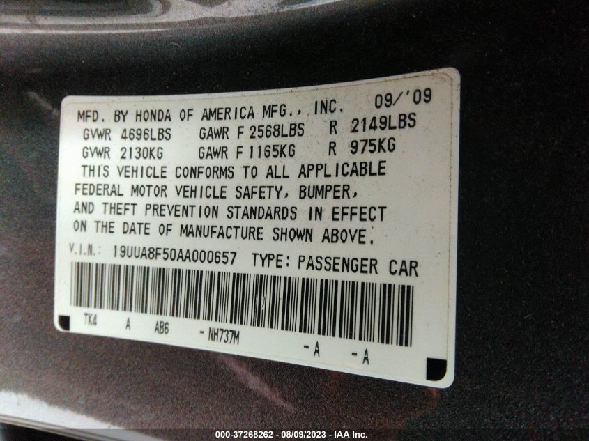 Photo 8 VIN: 19UUA8F50AA000657 - ACURA TL 