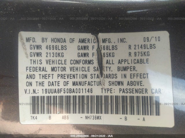 Photo 8 VIN: 19UUA8F50BA001146 - ACURA TL 