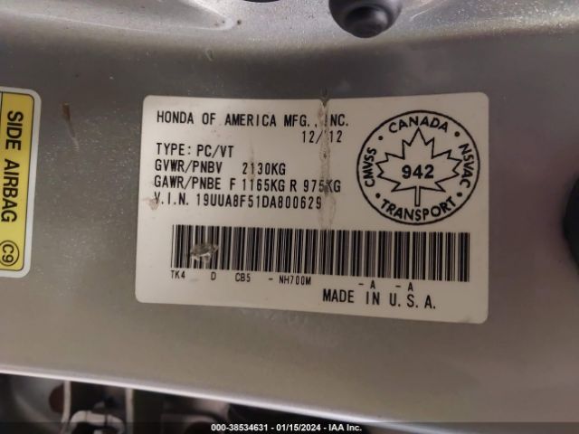 Photo 8 VIN: 19UUA8F51DA800629 - ACURA TL 