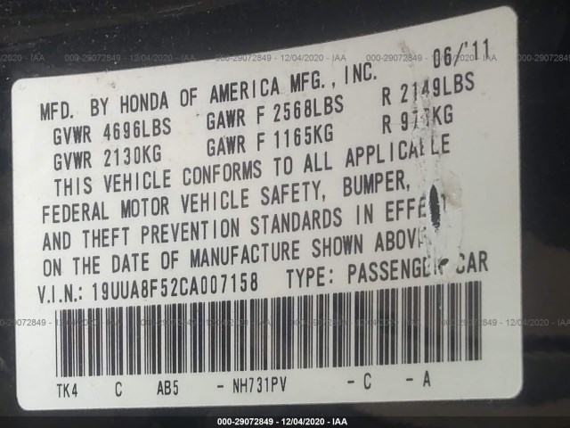 Photo 8 VIN: 19UUA8F52CA007158 - ACURA TL 