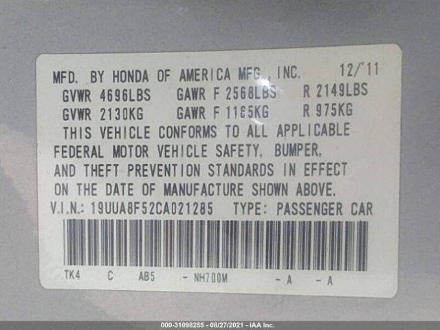 Photo 8 VIN: 19UUA8F52CA021285 - ACURA TL 