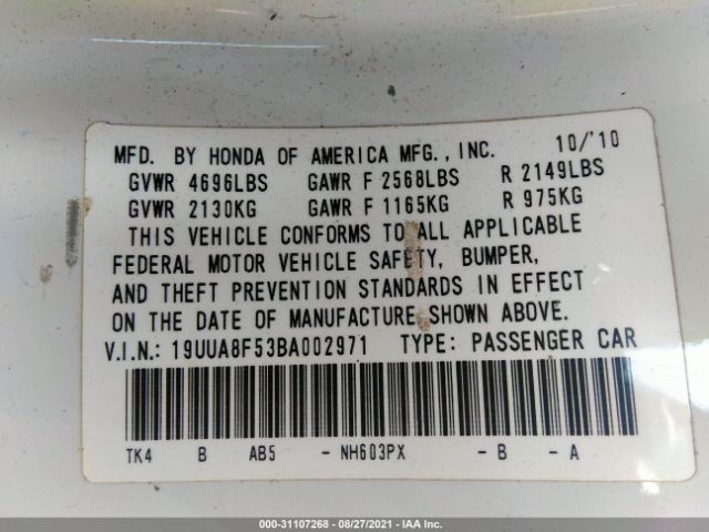 Photo 8 VIN: 19UUA8F53BA002971 - ACURA TL 