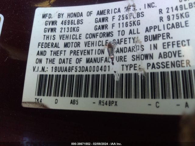 Photo 8 VIN: 19UUA8F53DA000401 - ACURA TL TECH 