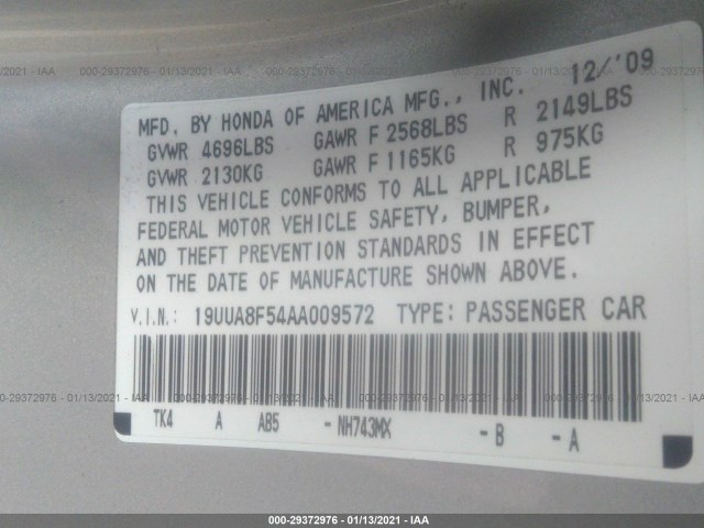 Photo 8 VIN: 19UUA8F54AA009572 - ACURA TL 