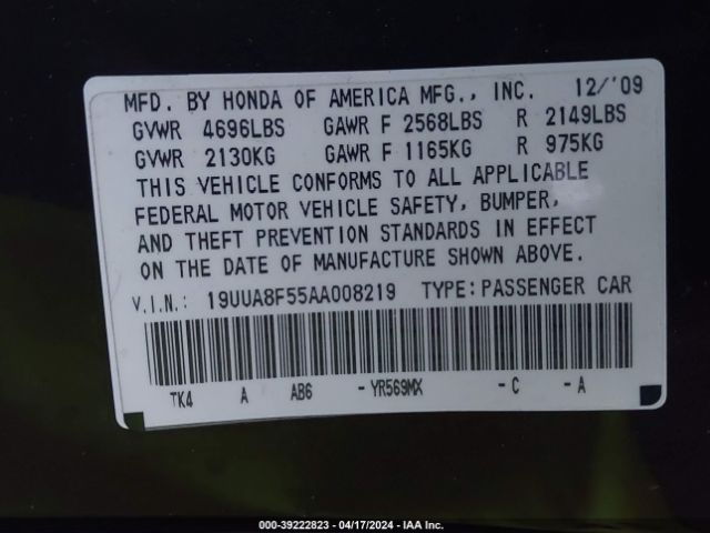 Photo 8 VIN: 19UUA8F55AA008219 - ACURA TL 