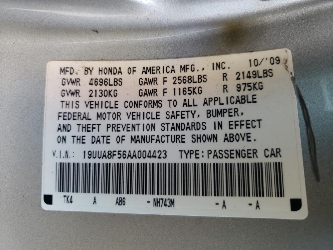 Photo 9 VIN: 19UUA8F56AA004423 - ACURA TL 