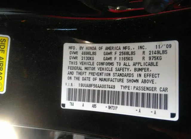 Photo 8 VIN: 19UUA8F56AA007449 - ACURA TL 