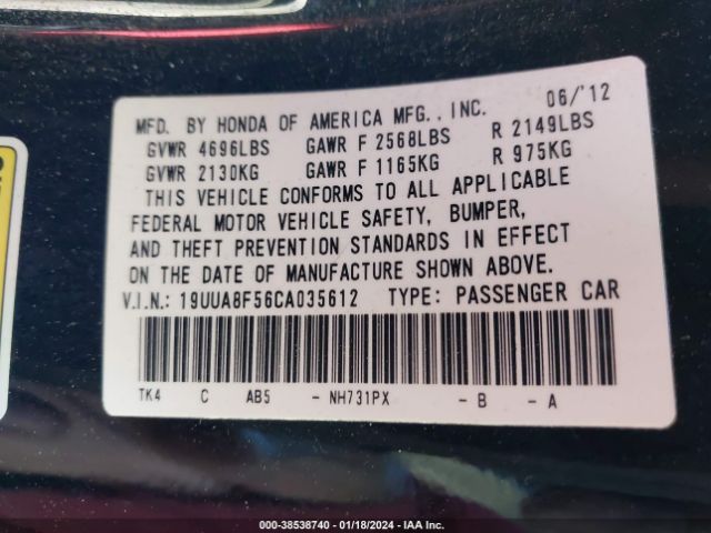 Photo 8 VIN: 19UUA8F56CA035612 - ACURA TL 