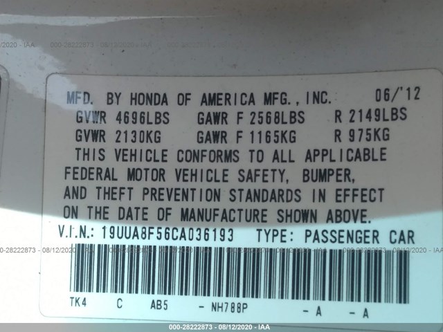 Photo 8 VIN: 19UUA8F56CA036193 - ACURA TL 