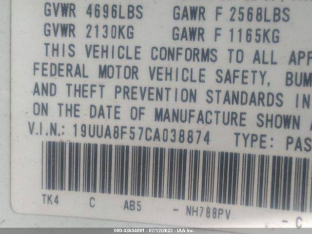 Photo 8 VIN: 19UUA8F57CA038874 - ACURA TL 