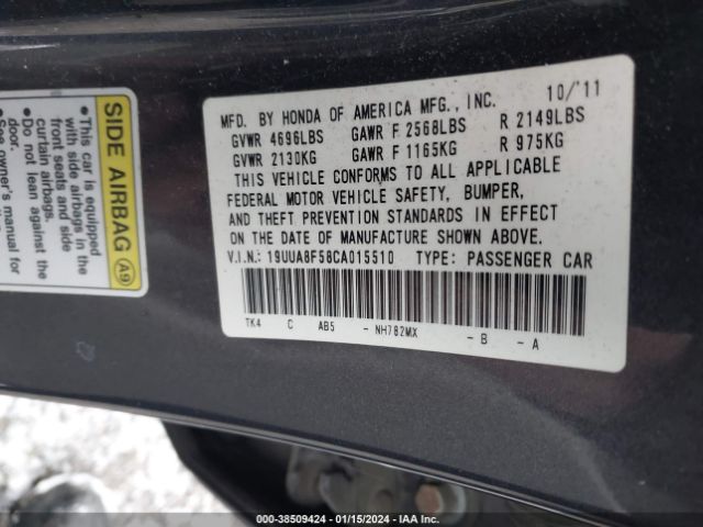 Photo 8 VIN: 19UUA8F58CA015510 - ACURA TL 