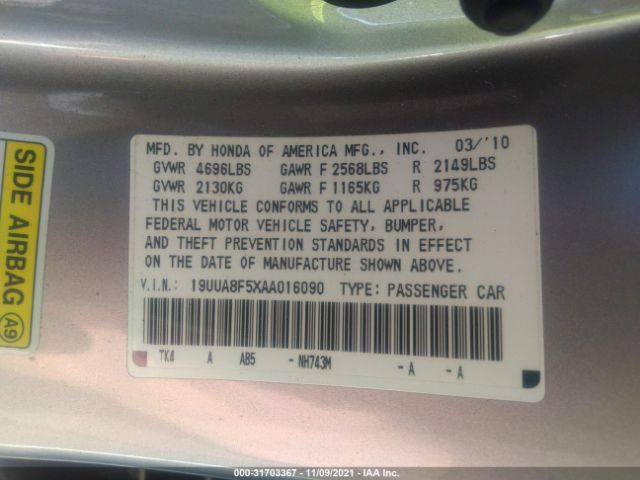 Photo 8 VIN: 19UUA8F5XAA016090 - ACURA TL 