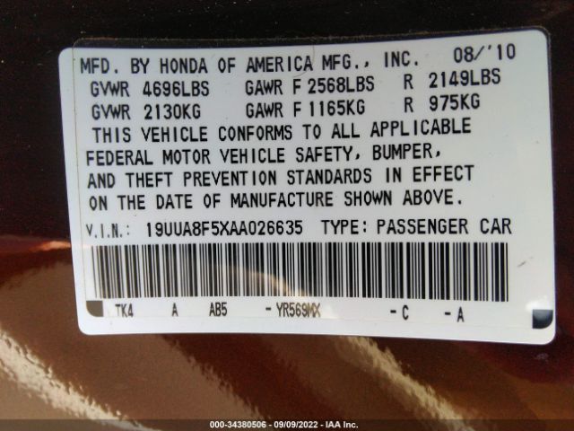 Photo 8 VIN: 19UUA8F5XAA026635 - ACURA TL 