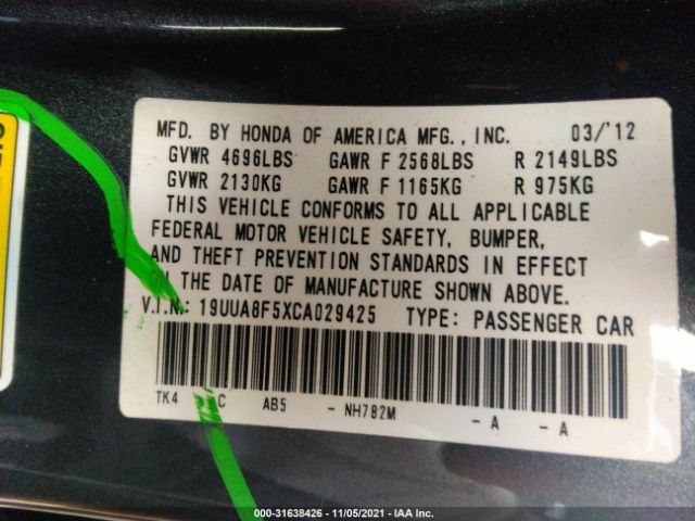 Photo 8 VIN: 19UUA8F5XCA029425 - ACURA TL 