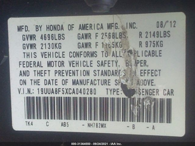 Photo 8 VIN: 19UUA8F5XCA040280 - ACURA TL 