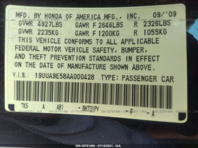 Photo 8 VIN: 19UUA9E58AA000428 - ACURA TL 