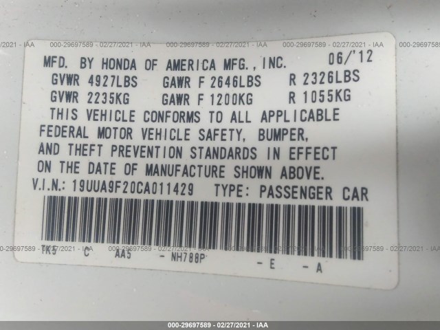 Photo 8 VIN: 19UUA9F20CA011429 - ACURA TL 